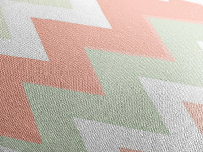 Pastel Chevron Simplicity Diamond Shaped Canvas Art Print with soft zigzag pattern modern minimal nursery decor blush green wall geometric vibe