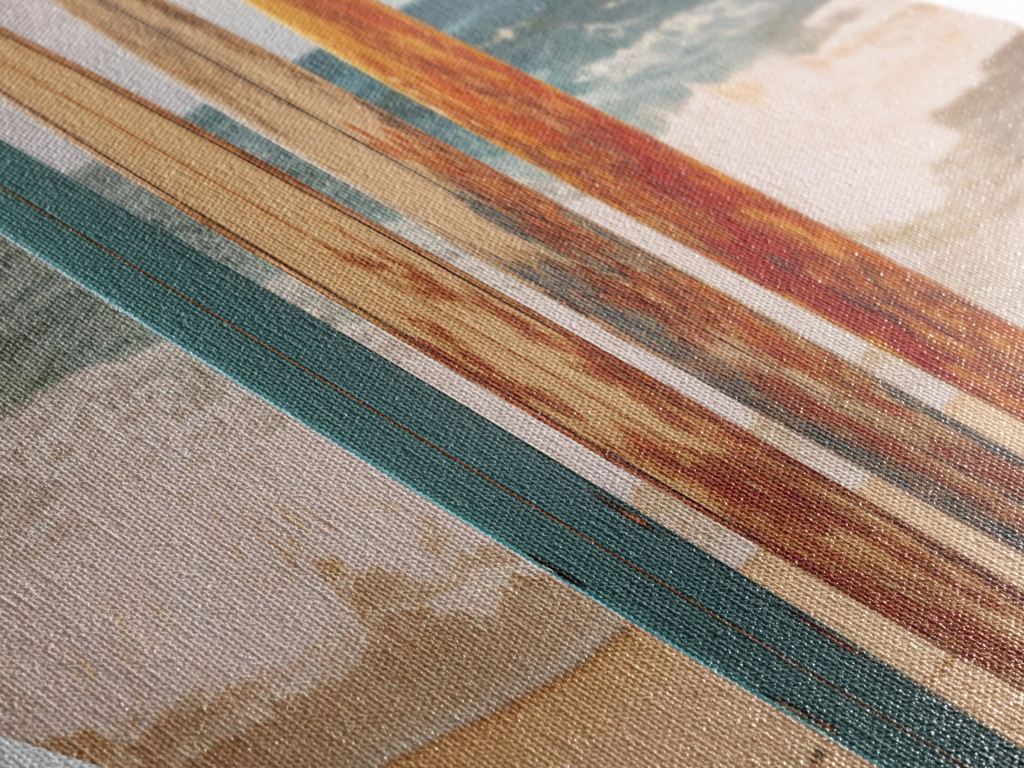 Vibrant Surf Quartet Diamond Shaped beach scene with surfboards wall decor Canvas Art Print coastal summer home accent gift idea