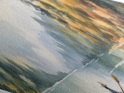 Peaceful Canoe Morning Diamond Shaped watercolor lake art Canvas Textured Print nature inspired calming space cabin or retreat gift