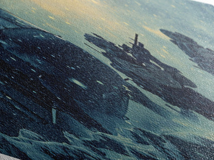 Snowfield Deployment — Diamond Shaped Canvas Textured Print army winter ops wall art, soldier gift, rustic adventure lodge accent