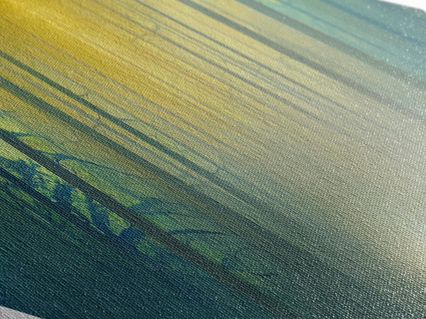 Forest Glow Tranquility Diamond Shaped Canvas Art Print, Misty Pines Sunrise Landscape Wall Decor, Nature Inspired Zen Room Accent