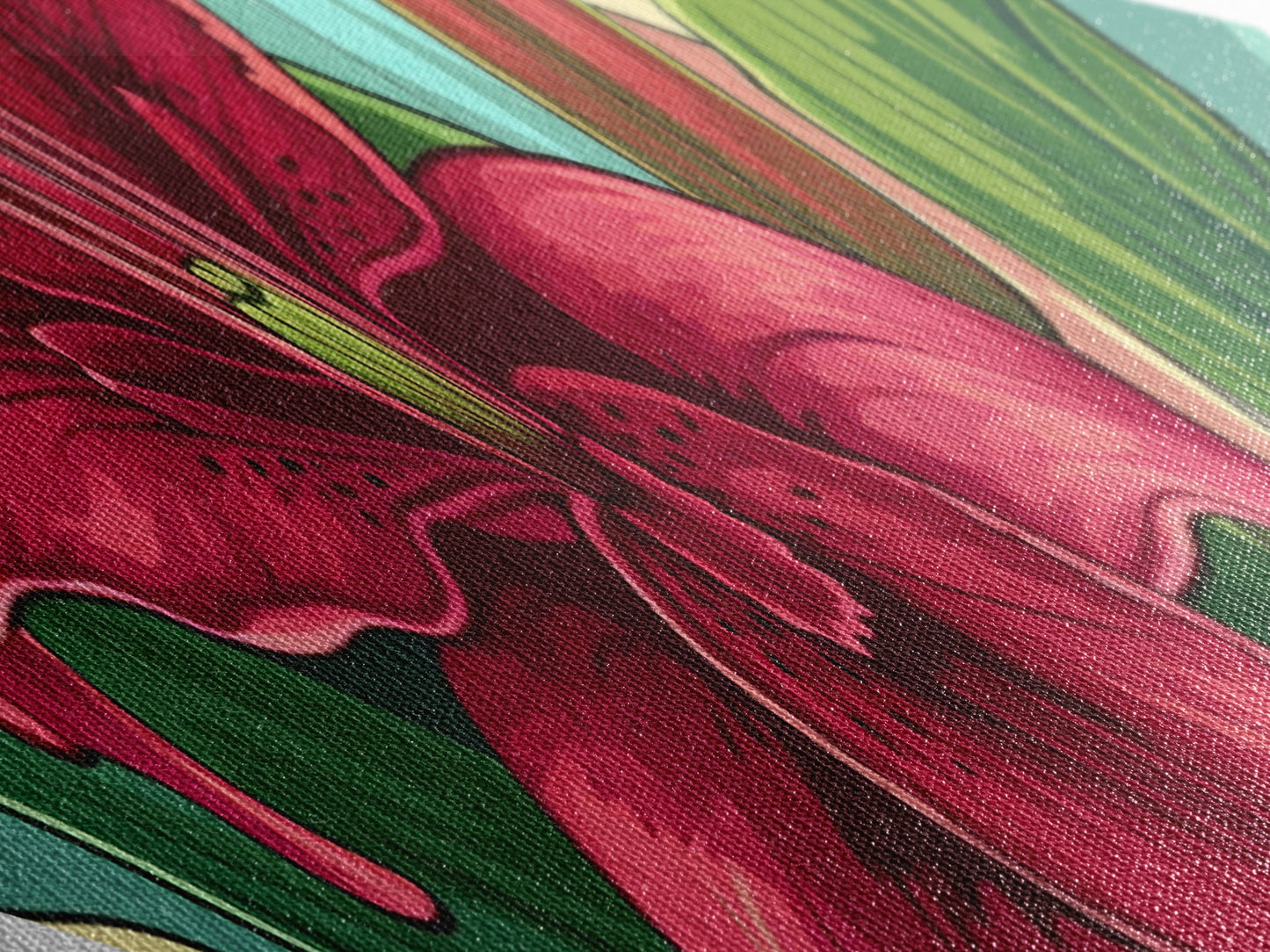 Crimson Bloom Lily Diamond Shaped Canvas Textured Print botanical flower art tropical decor living room wall art Mother's Day gift