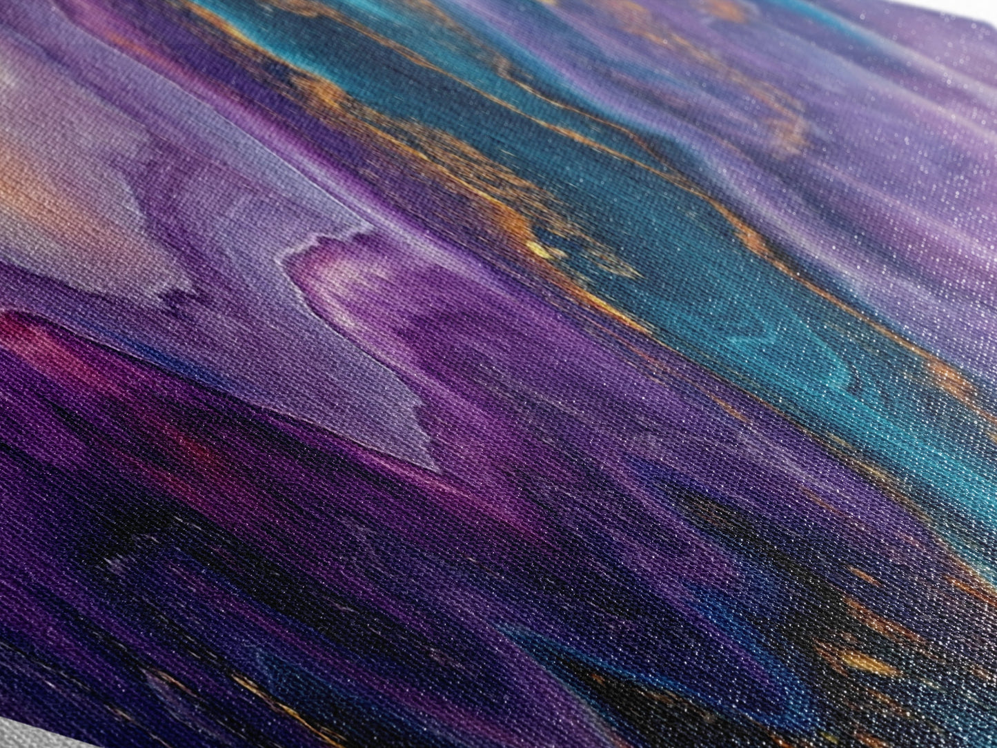 Crystalline Abyss Diamond Shaped Canvas Embossed Print Geode Gemstone Wall Art Vibrant Purple Blue Gold Abstract Office Decor