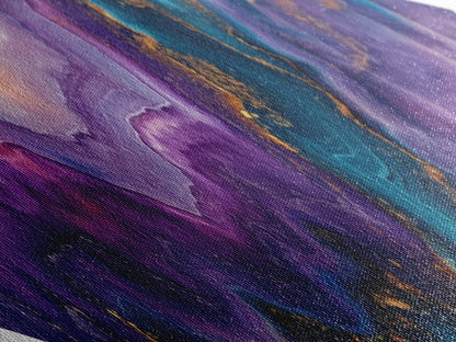 Crystalline Abyss Diamond Shaped Canvas Embossed Print Geode Gemstone Wall Art Vibrant Purple Blue Gold Abstract Office Decor