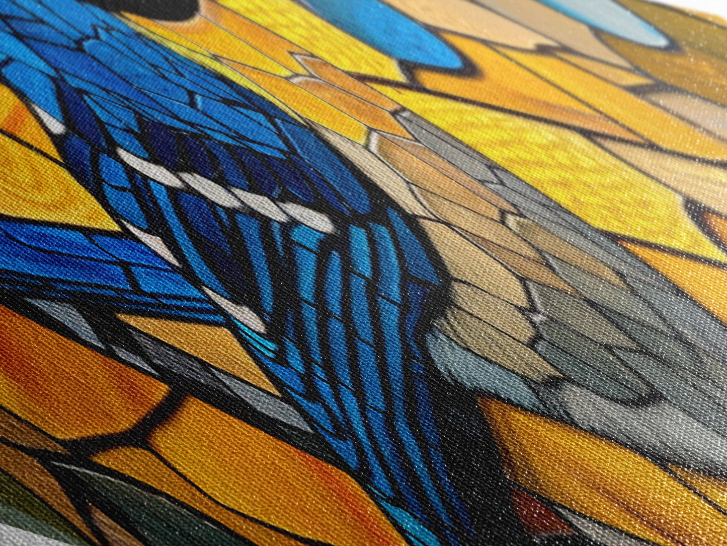 Stained Glass Bluejay Diamond Shaped Canvas Textured Print Bird Art Sunlit Window Look Nature Lover Gift Rustic Home Decor