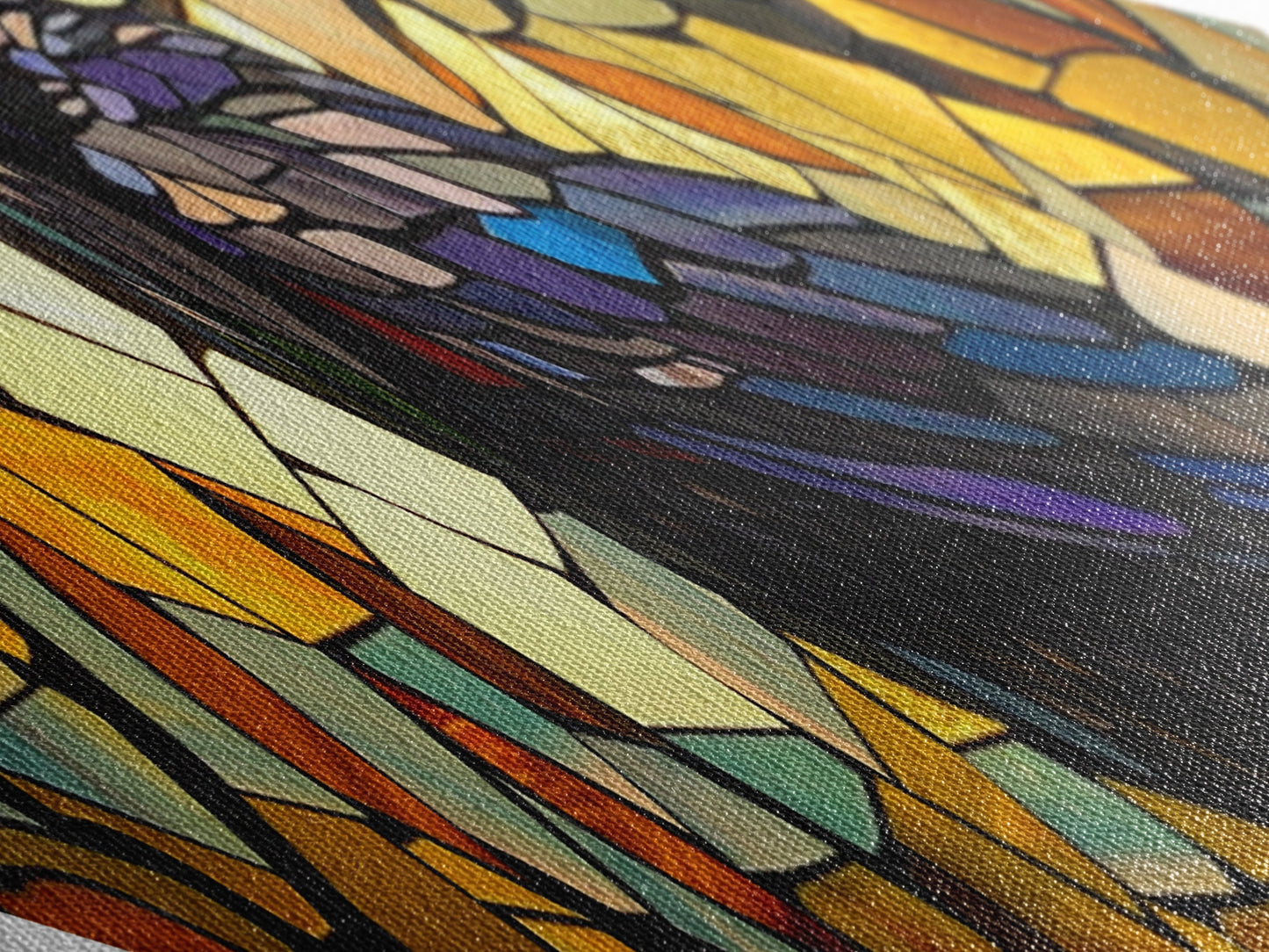 Raven Glass Shadows Diamond Shaped Canvas Art Print Stained Glass Crow Art Autumn Color Wall Decor Halloween Gothic Aesthetic