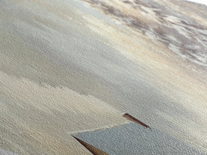 Snowy Cabin Peace – Diamond Shaped Canvas Textured Print rustic winter scene landscape wall art cozy Christmas lodge aesthetic decor