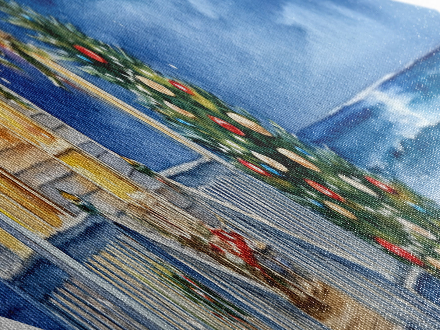 Coastal Christmas – Diamond Shaped Canvas Textured Print holiday beach house watercolor art oceanfront winter tree porch night scene