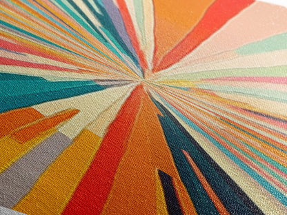 Kaleidoscope Burst Two Diamond Shaped Canvas Textured Print colorful abstract art pop modern rainbow rays living room statement