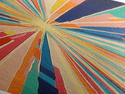 Retro Midcentury Modern Diamond Shaped Canvas Art Print, Color Burst, Green, Yellow and Red Swirl, Colorful Above Sofa Art