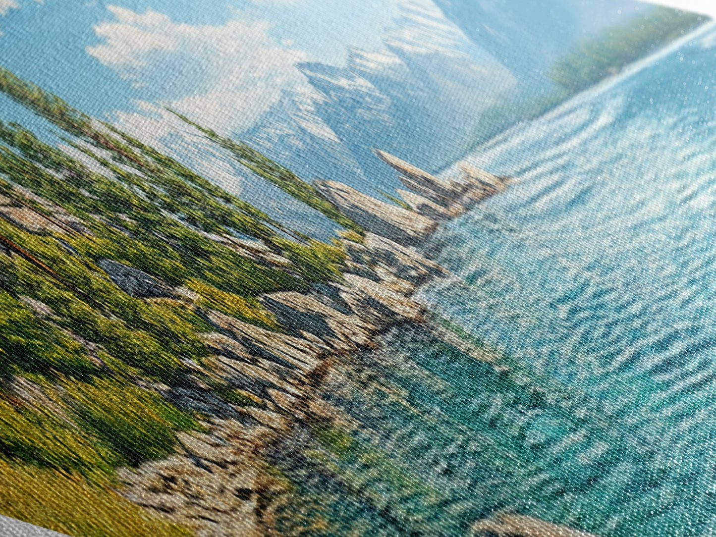 Alpine Stillness - Diamond Shaped Canvas Art Print Mountain Lake Nature Decor Rustic Lodge Wall Accent Peaceful Retreat Landscape