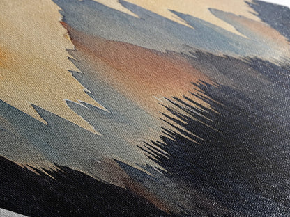 Sunset Over The Smoky Mountains, Diamond Shaped Art Print, Watercolor Landscape Painting, Nature Decor, Canvas Texture Art Print