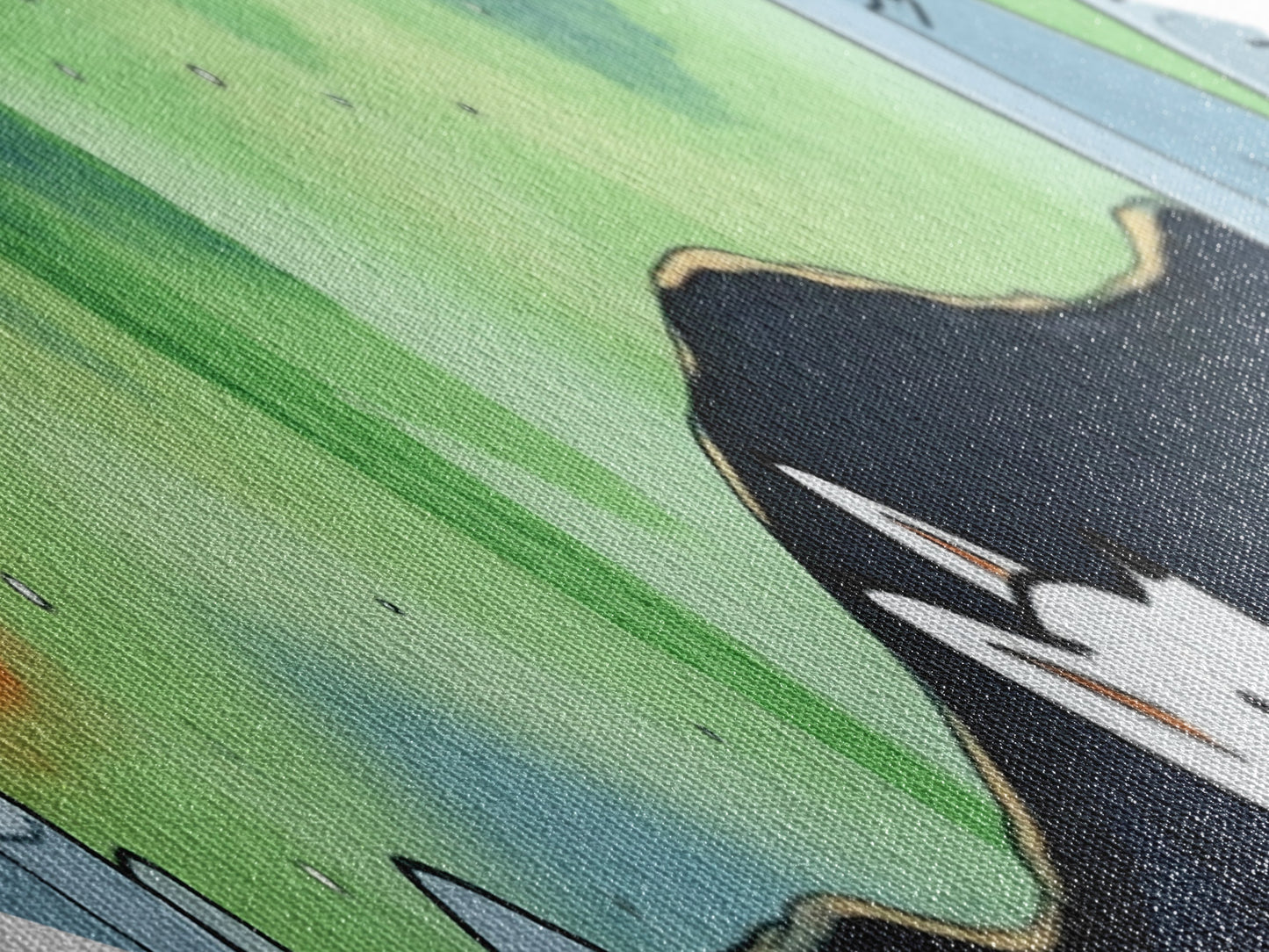 Cute Wolf Cub Under The Northern Lights, Diamond Shaped Canvas Texture Art Print, Coastal Boho Decor