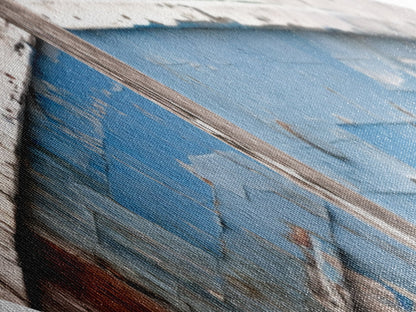 Chipped Boat Nostalgia Diamond Shaped Canvas Embossed Print rustic nautical decor blue white boat hull worn texture seaside wall piece