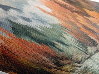 Diamond Shaped Winter Forest Mosaic Canvas Textured Print Snowy Landscape Sunset Trees Stained Glass Look Seasonal Home Wall Art