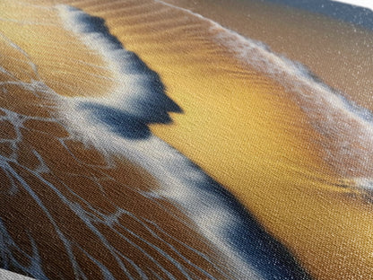 Golden Shoreline Tide – Diamond Shaped Ocean Wave Wall Decor, Coastal Nature Canvas Embossed Print, Beach Sunset Home Accent