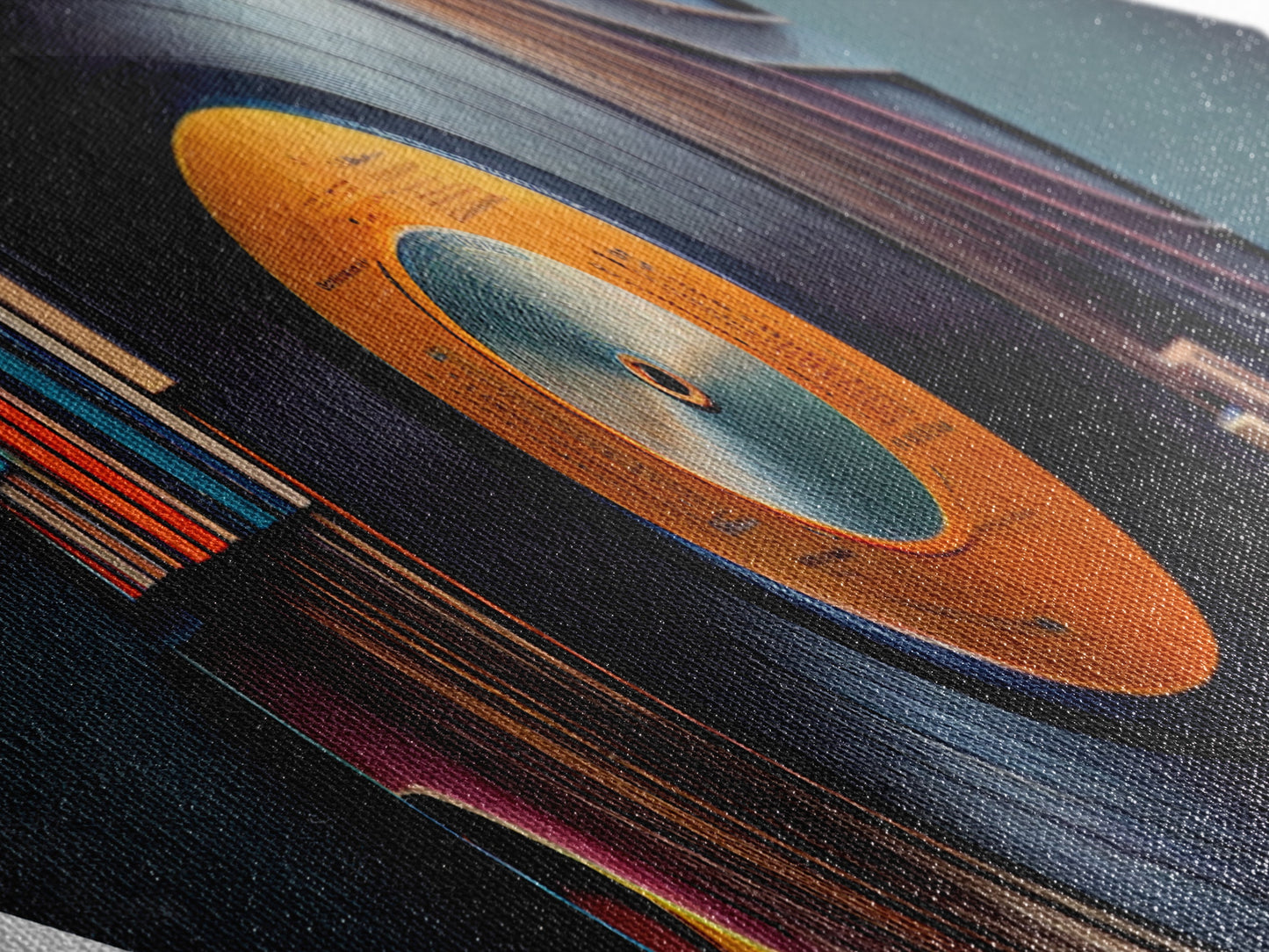 Vinyl Whirl Swirl – Diamond Shaped Retro Record Canvas Art Print, Music Room Decor with Bookshelf Turntable Vibe