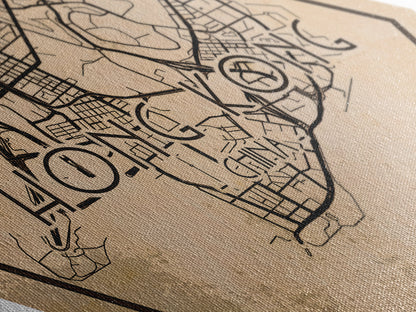 Hongkong-Reiseposter in Rautenform, individuelle Wanddekoration in Rautenform, Stadtplan auf Leinwand