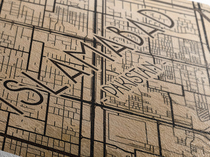 Islamabad - Pakistan Diamond Shaped Travel Poster, Custom Diamond Shaped Wall Art, City Map Canvas