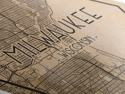 Milwaukee Diamond Shaped Travel Poster, Custom Diamond Shaped Wall Art, City Map Canvas