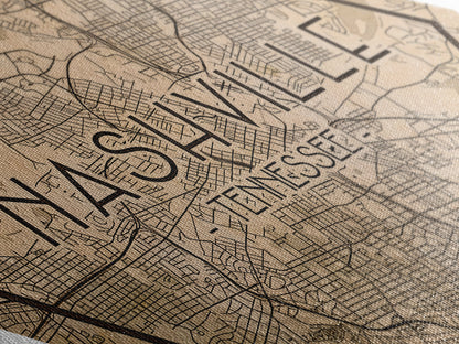 Nashville Diamond Shaped Travel Poster, Custom Diamond Shaped Wall Art, City Map Canvas