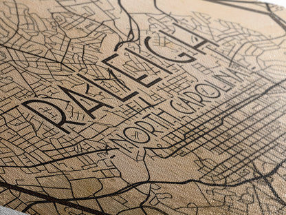 Raleigh Diamond Shaped Travel Poster, Custom Diamond Shaped Wall Art, City Map Canvas