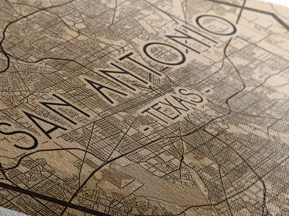 San Antonio Diamond Shaped Travel Poster, Custom Diamond Shaped Wall Art, City Map Canvas