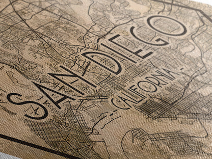 San Diego Diamond Shaped Travel Poster, Custom Diamond Shaped Wall Art, City Map Canvas