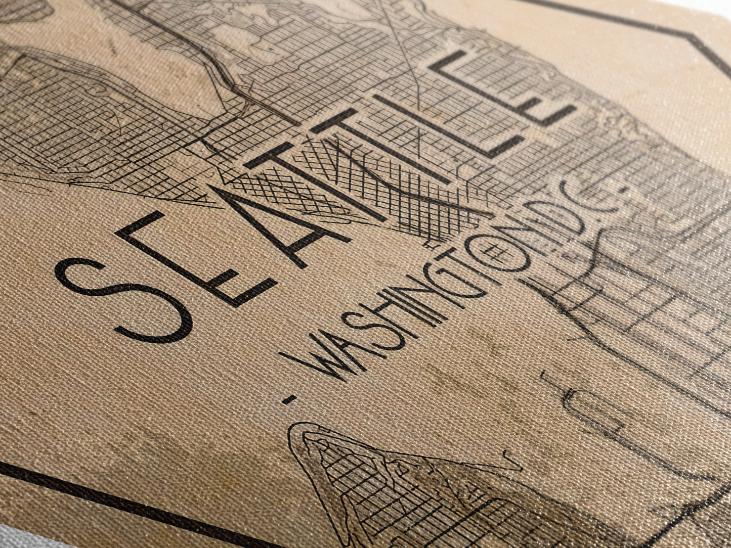 Seatle Diamond Shaped Travel Poster, Custom Diamond Shaped Wall Art, City Map Canvas