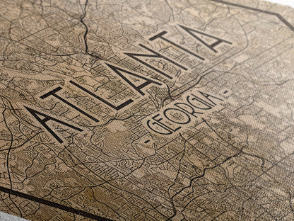 Atlanta Diamond Shaped Travel Poster, Custom Diamond Shaped Wall Art, City Map Canvas