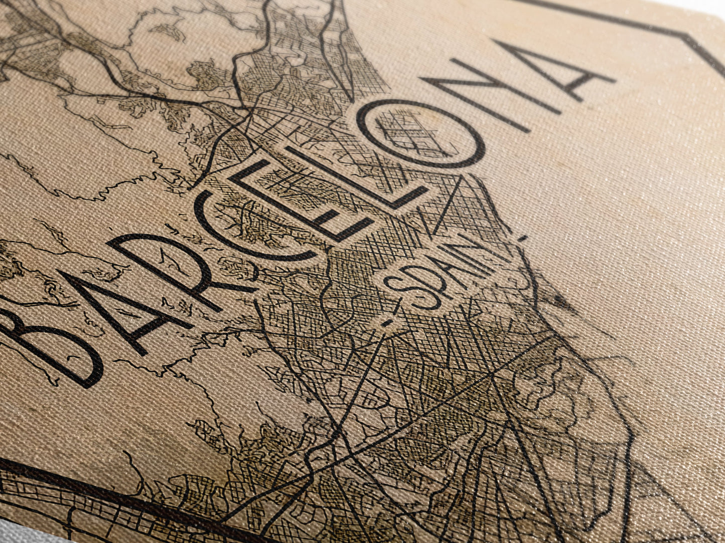 Barcelona - Spain Diamond Shaped Travel Poster, Custom Diamond Shaped Wall Art, City Map Canvas