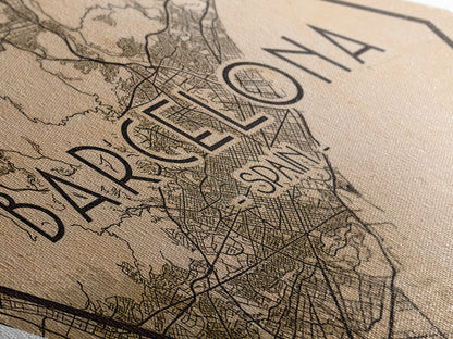 Barcelona - Spain Diamond Shaped Travel Poster, Custom Diamond Shaped Wall Art, City Map Canvas