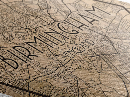 Birmingham - UK Diamond Shaped Travel Poster, Custom Diamond Shaped Wall Art, City Map Canvas