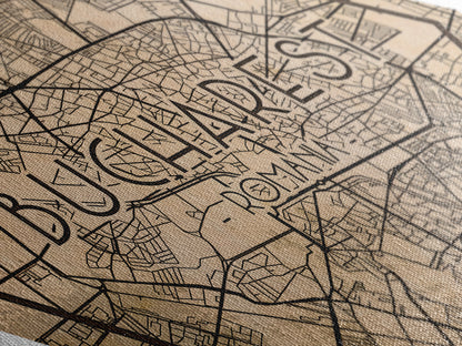 Bucharest - Romania Diamond Shaped Travel Poster, Custom Diamond Shaped Wall Art, City Map Canvas