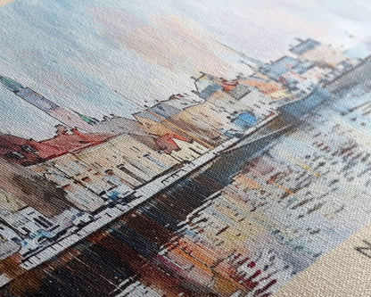 Narva, Estland – Panorama-Reiseposter, gerahmter Leinwanddruck oder Wandbild aus Metall, Reisekunst, Wohndekoration, Panoramagemälde, Kunst der Mitte des 20. Jahrhunderts