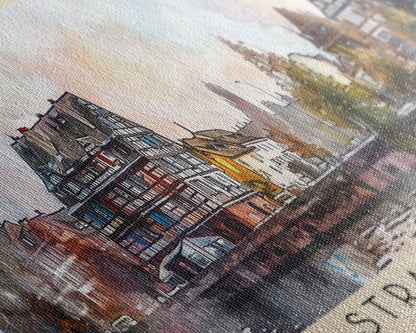 Strasbourg France Panoramic Travel Poster, Framed Canvas Print or Metal Wall Art, Travel Art, Home Decor, Panoramic Painting, Midcentury Art