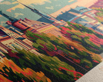 Narva, Estland – Panorama-Reiseposter, gerahmter Leinwanddruck oder Wandbild aus Metall, Reisekunst, Wohndekoration, Panoramagemälde, Kunst der Mitte des 20. Jahrhunderts