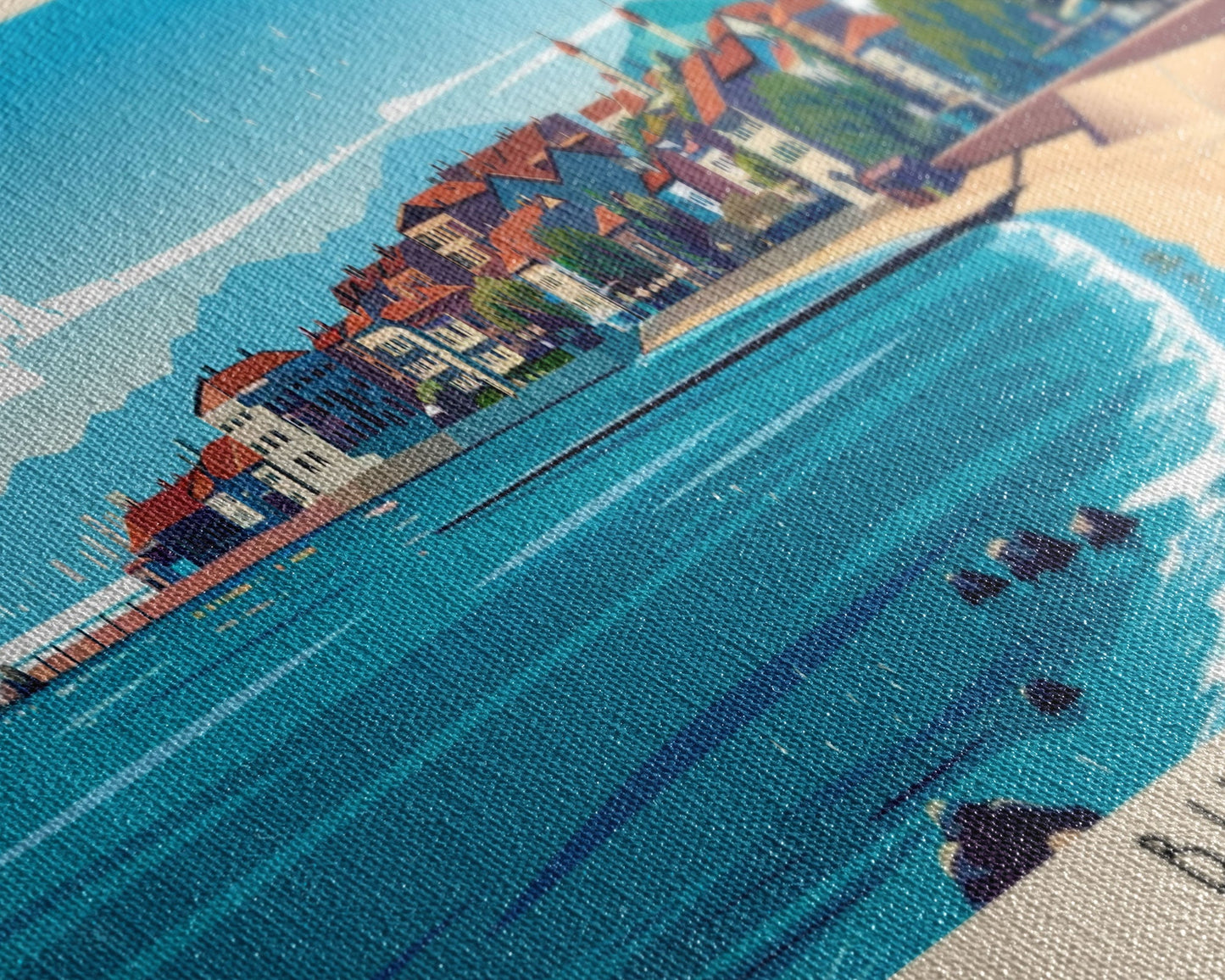 Burgas Bulgaria Panoramic Travel Poster, Framed Canvas Print or Metal Wall Art, Travel Art, Home Decor, Panoramic Painting, Midcentury Art