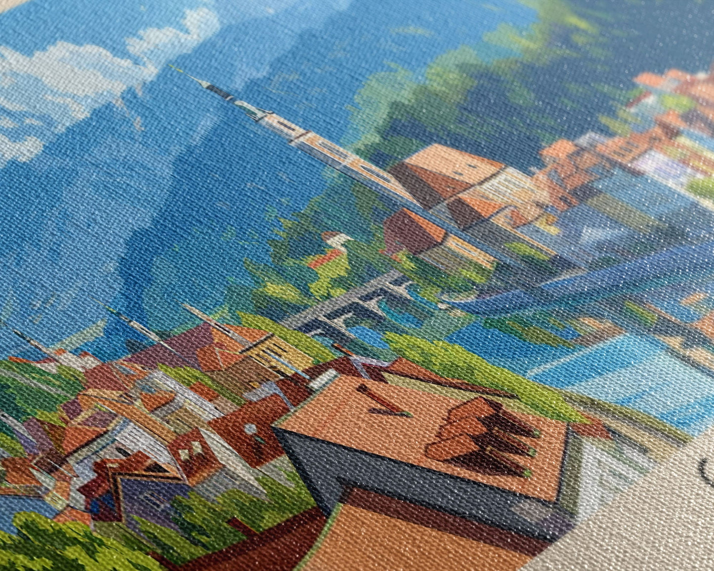 Celje Slovenia Panoramic Travel Poster, Framed Canvas Print or Metal Wall Art, Travel Art, Home Decor, Panoramic Painting, Midcentury Art