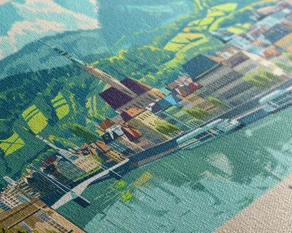 Linz Austria Panoramic Travel Poster, Framed Canvas Print or Metal Wall Art, Travel Art, Home Decor, Panoramic Painting, Midcentury Art