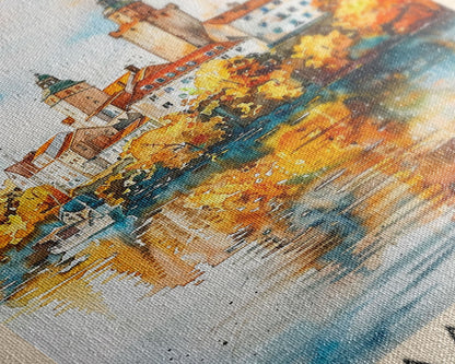 Serene Šabac Serbia Riverside View, Framed Canvas Print, Bedroom Wall Art, Farmhouse Style, Perfect Home Decor