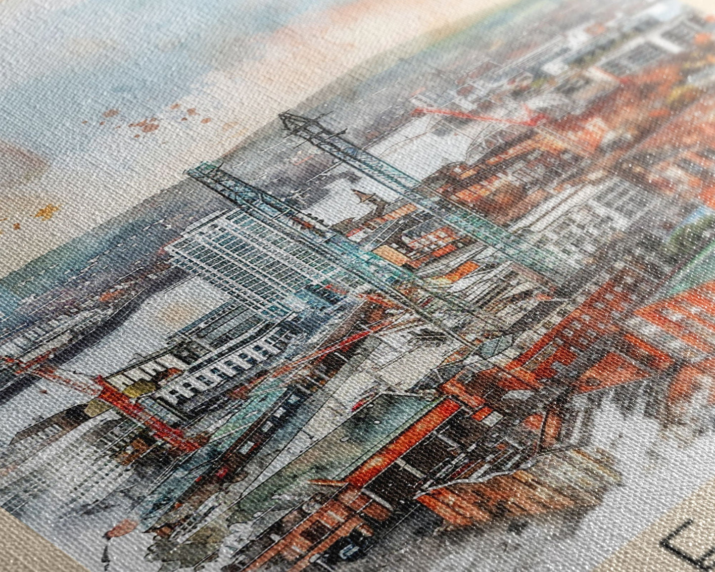 Belfast United Kingdom Travel Poster Framed Canvas Print, Wall Art, Living Room Art, Watercolor Painting, Original Art