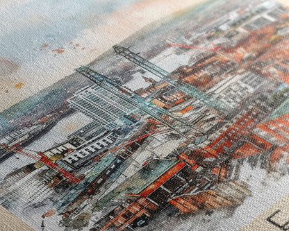 Belfast United Kingdom Travel Poster Framed Canvas Print, Wall Art, Living Room Art, Watercolor Painting, Original Art