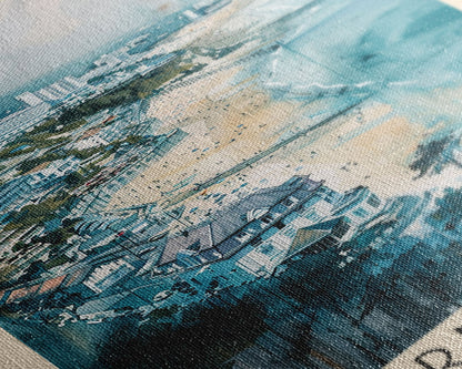 Bournemouth United Kingdom Travel Poster Framed Canvas Print, Wall Art, Home Decor, Travel Print, Beach View, Watercolor Art