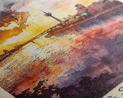 Dusseldorf, Germany Sunset Framed Canvas Print. Striking Wall Art for Living Room or Bedroom, Urban Travel Poster Decor.