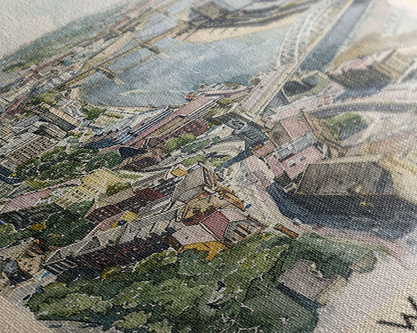 Newcastle United Kingdom Framed Canvas Print, Urban Travel Poster, Watercolor Painting, Cityscape Wall Art, Home Decor, Unique Art