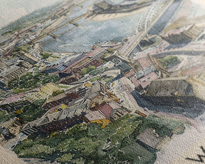 Newcastle United Kingdom Framed Canvas Print, Urban Travel Poster, Watercolor Painting, Cityscape Wall Art, Home Decor, Unique Art