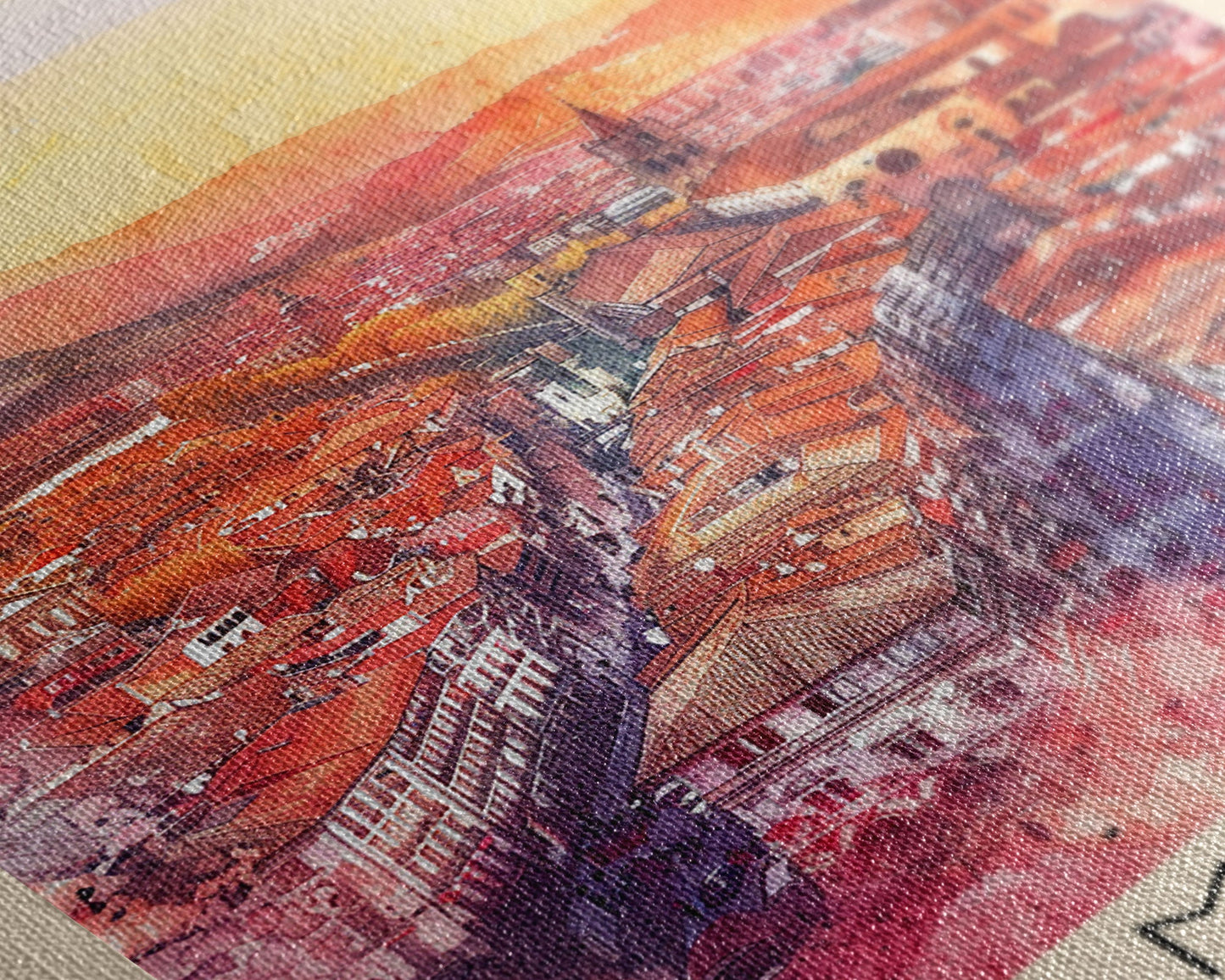 Pamplona Spain Travel Poster Framed Canvas Print, Watercolor Painting, Urban Wall Art, Home Decor, Spanish Architecture, Classic Art