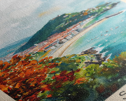 San Sebastian Spain Travel Poster Framed Canvas Print, Watercolor Painting, Coastal Wall Art, Home Decor, Spanish Seaside, Vibrant Art