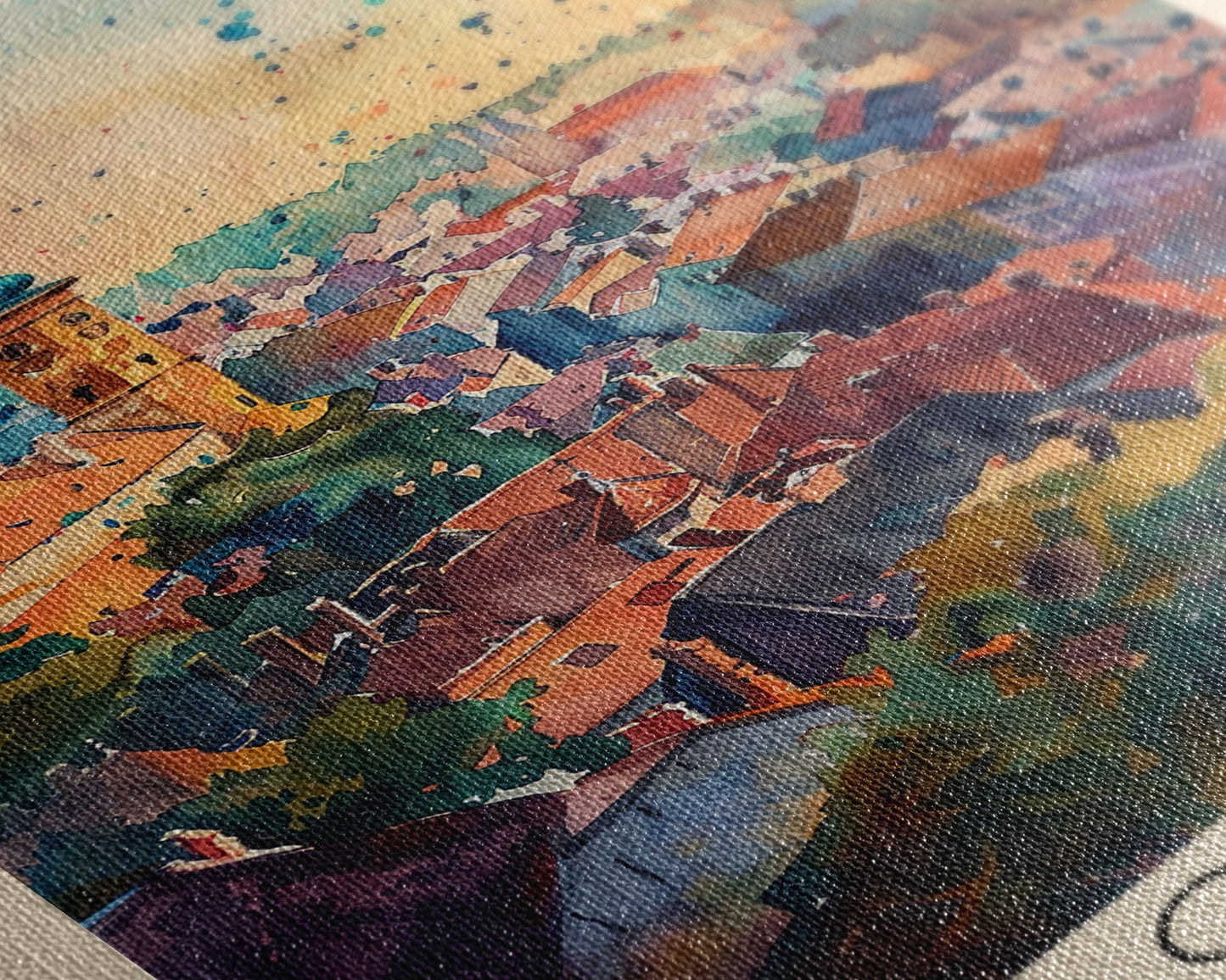 Sopron Hungary Travel Poster Framed Canvas Print, Watercolor Painting, Scenic Wall Art, Home Decor, Hungarian Cityscape, Artistic Art